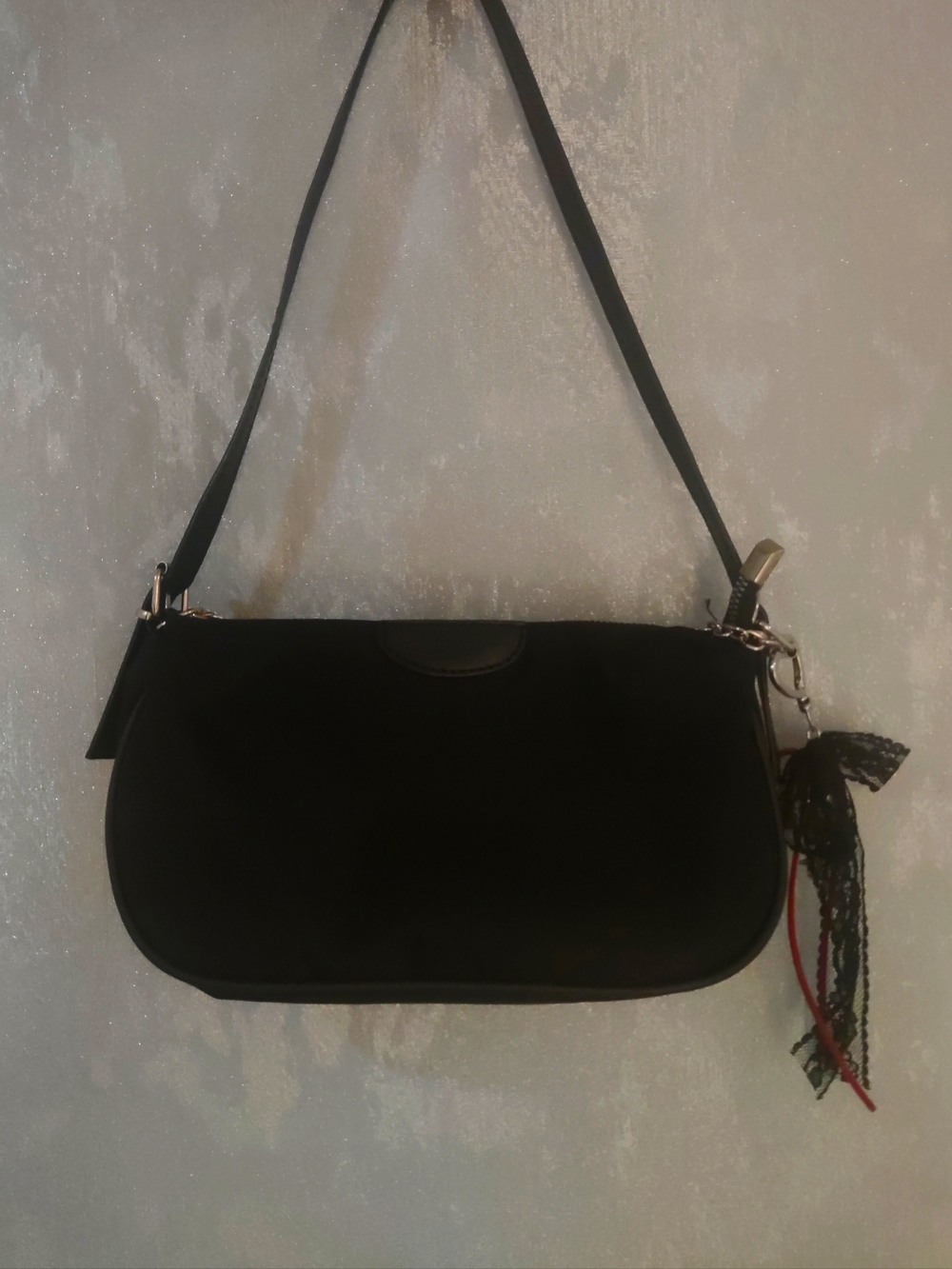 Black Shoulder Bag with Chain Accent - Picture 2 of 4